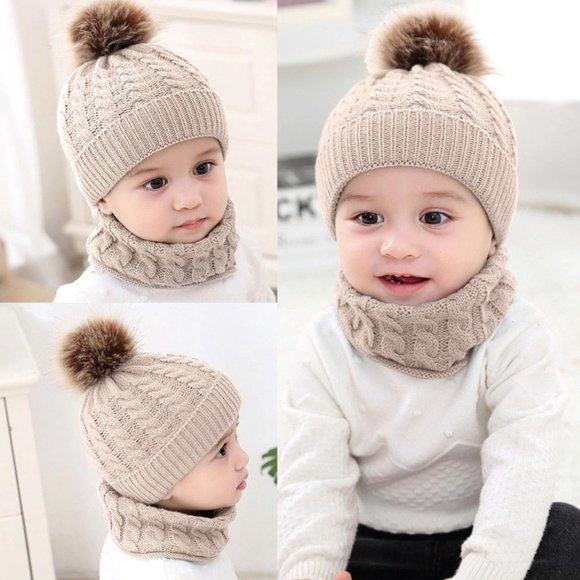 2 Piece Pompom Toddler Knit Hat and Scarf Set - Picture 2 of 6